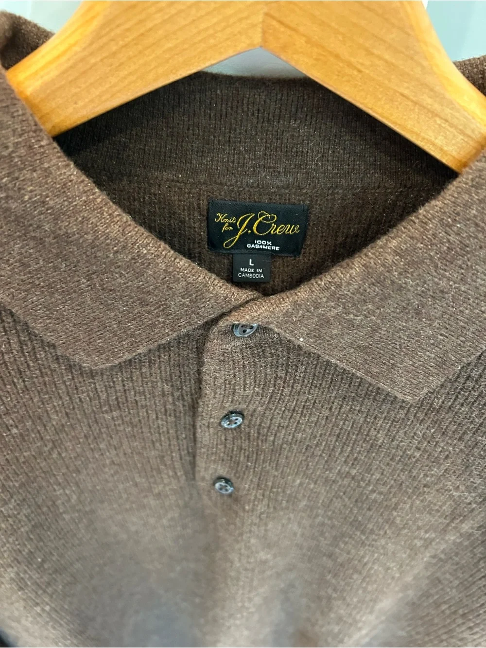 J.Crew 100% Cashmere Ribbed Knit Long Sleeve Polo Sweater Size L
